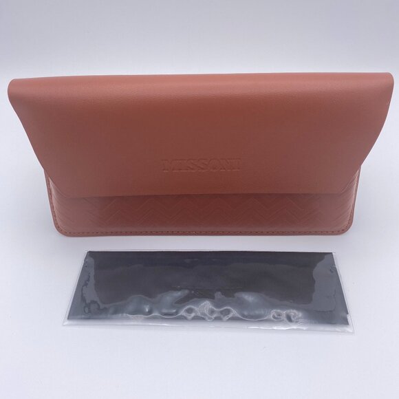 Missoni Sunglasses Case, Brown Chevron Embossed Leather, Black Cleaning Cloth - Picture 1 of 11